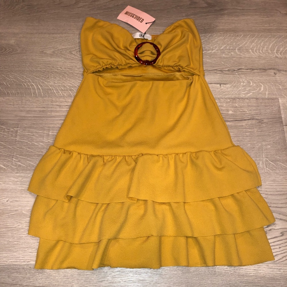 *NEW* Missguided Mustard Shell Ruffle Hem Dress - Picture 4 of 8